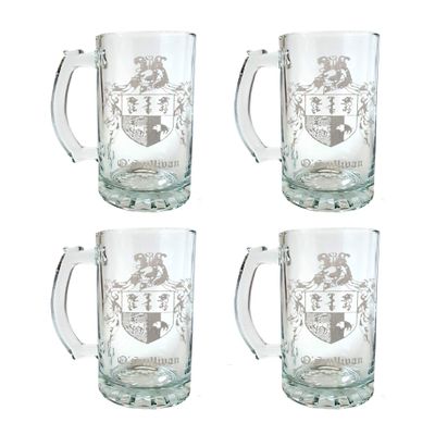 O'Sullivan Irish Family Coat of Arms 16oz Beer Stein Set of 4: Free Shipping & Personalized Engraving