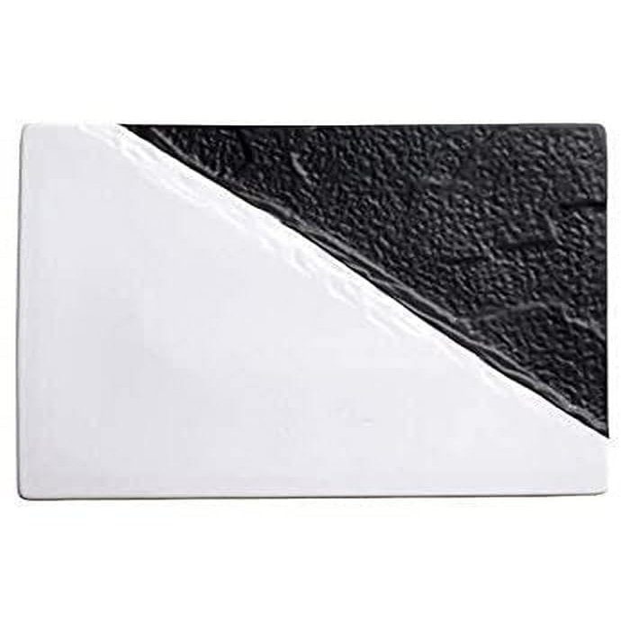 Winco WDP023-201, 11-5/8'' x 7-1/4'' Porcelain Serving Platter, Black&White Ceramic Tray, 2/CS