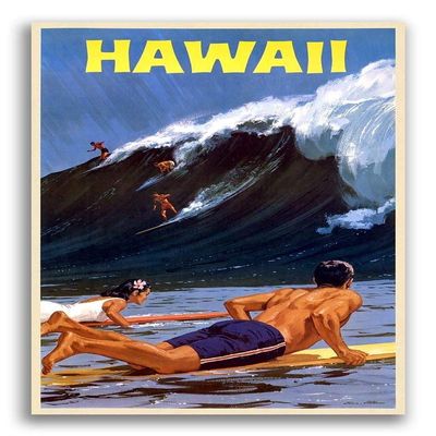 Magnet 1950s Hawaii Surfing Vintage Style Travel Magnet Vinyl Magnetic Sheet for Lockers, Cars, Signs, Refrigerator 5"