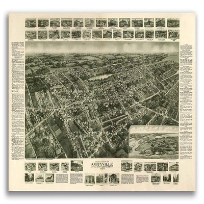 Magnet Bird's Eye View 1925 Amityville New York Vintage City Map Magnet Vinyl Magnetic Sheet for Lockers, Cars, Signs, Refrigerator 5"