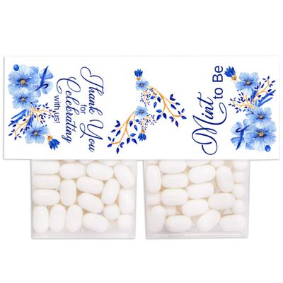 Blue Floral Tic Tac Labels Favor Wedding Bridal Shower Mint to Be Stickers Set of 60