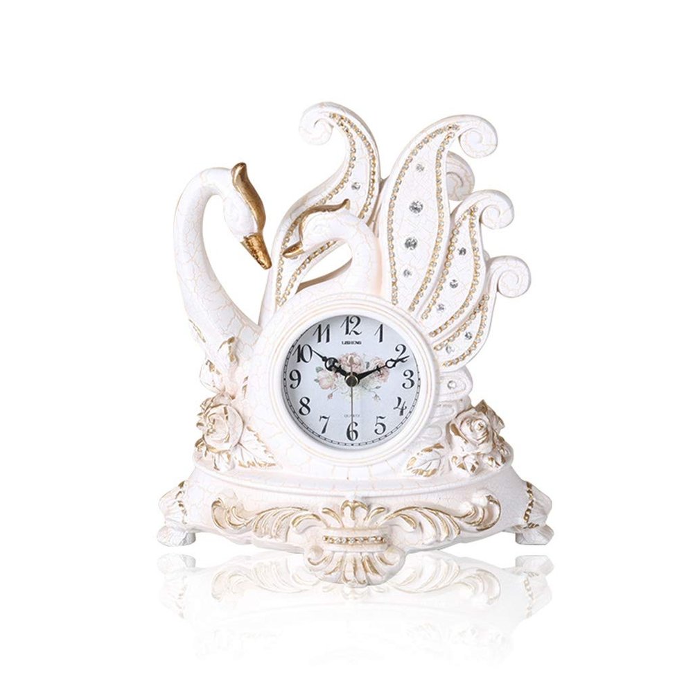 CLOCKZHJI Resin Desk Clock and Table Clock Mute, Decorative Living Room Bedroom Study Room Shelf Clock