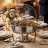 Culinary Edge Stainless Steel Buffet Chafer 4 Quart Round Chafing Dish Set with Tempered Glass Cover view 2