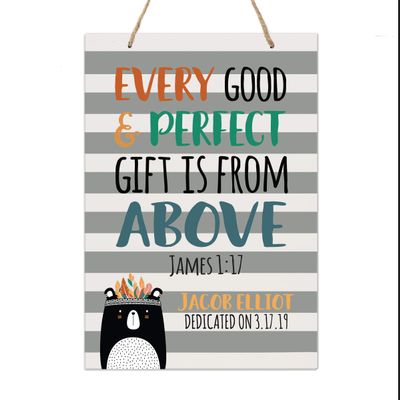 LifeSong Milestones Baptism Christening Gifts for Baby Boys and Girls Decor Sign Gift with Quote for Son Daughter Godchild Godson Goddaughter Child 1st Holy Communion 8"x12" (Custom Every Good Rope)