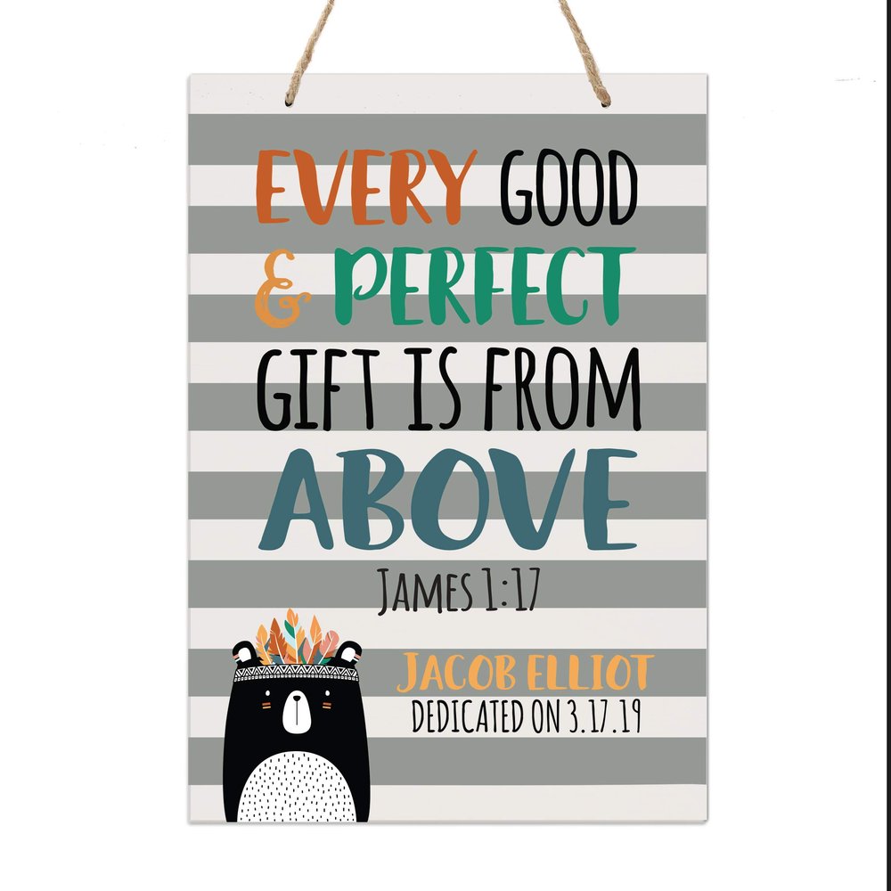 LifeSong Milestones Baptism Christening Gifts for Baby Boys and Girls Decor Sign Gift with Quote for Son Daughter Godchild Godson Goddaughter Child 1st Holy Communion 8"x12" (Custom Every Good Rope)