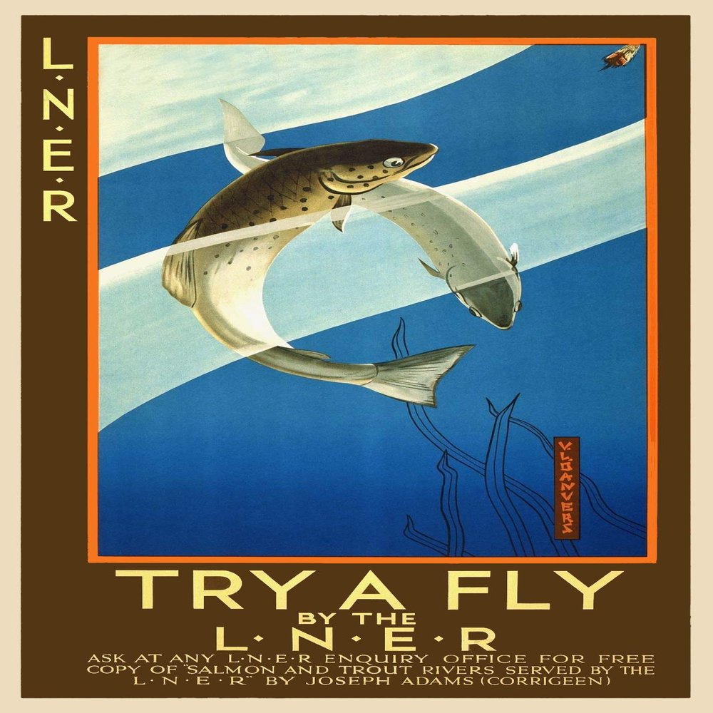 Magnet 1930s Trout Fly Fishing Classic Vintage Style Travel Train Magnet Vinyl Magnetic Sheet for Lockers, Cars, Signs, Refrigerator 5"