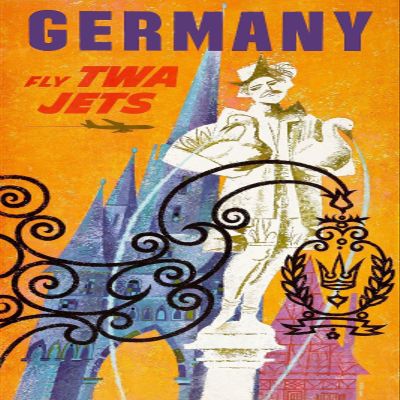 Magnet 1960s Germany Fly TWA Jets Vintage Style TWA Airline Travel PosteMagnet Vinyl Magnetic Sheet for Lockers, Cars, Signs, Refrigerator 5"
