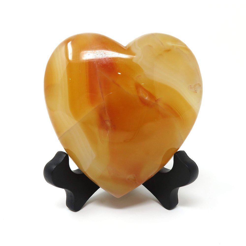 Innovative Surface Art Red Agate Stone Heart with Wood Stand (Heart #11)