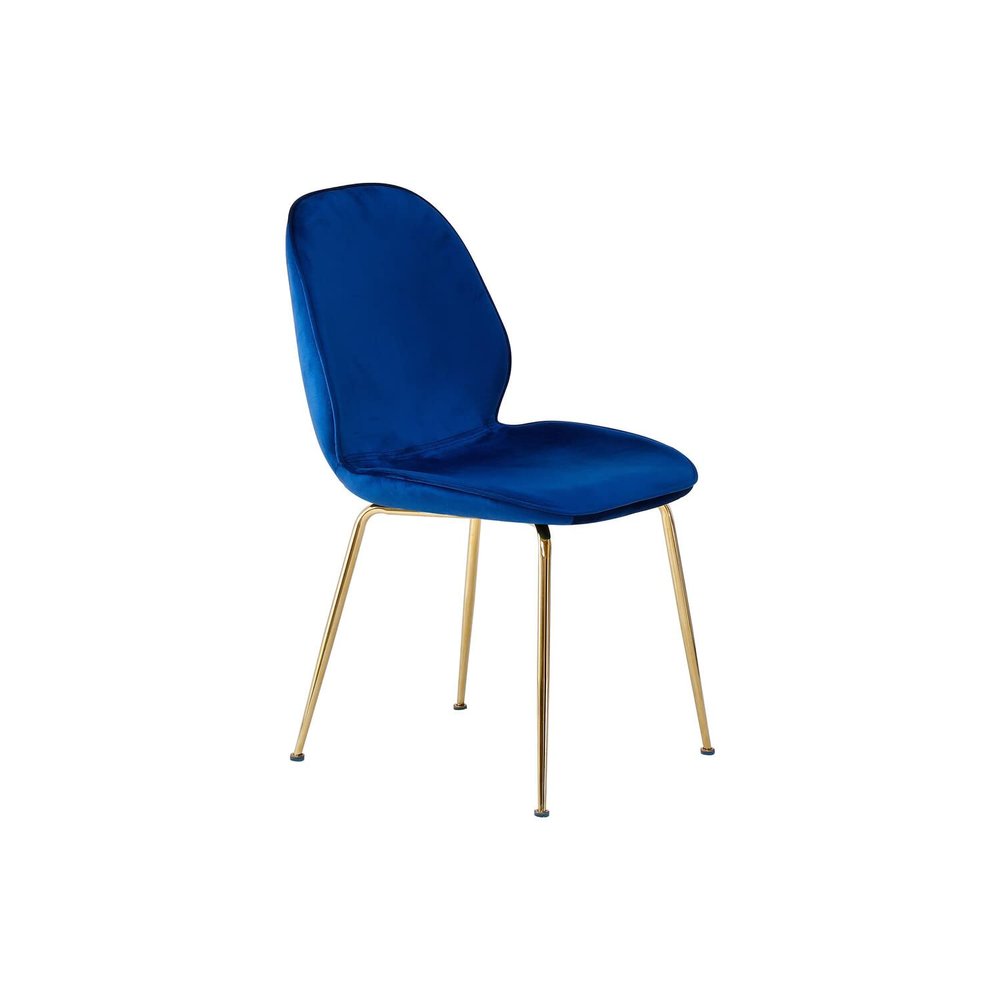 Best Master Furniture Tara Velvet Dining Chairs with Gold Plated Legs, Set of 2, Blue