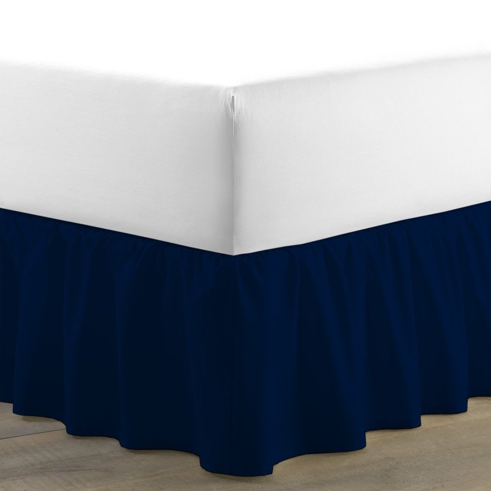 Amuze Bedding Egyptian Cotton 300 Thread Count 1 PC Tailored Single Ruffled/Dust Ruffle Bed Skirt (Navy Blue, King, Drop Length 15 Inches)