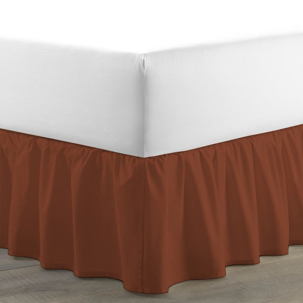 Amuze Bedding Egyptian Cotton 300 Thread Count 1 PC Tailored Single Ruffled/Dust Ruffle Bed Skirt (Brick Red, Queen, Drop Length 19 Inches)