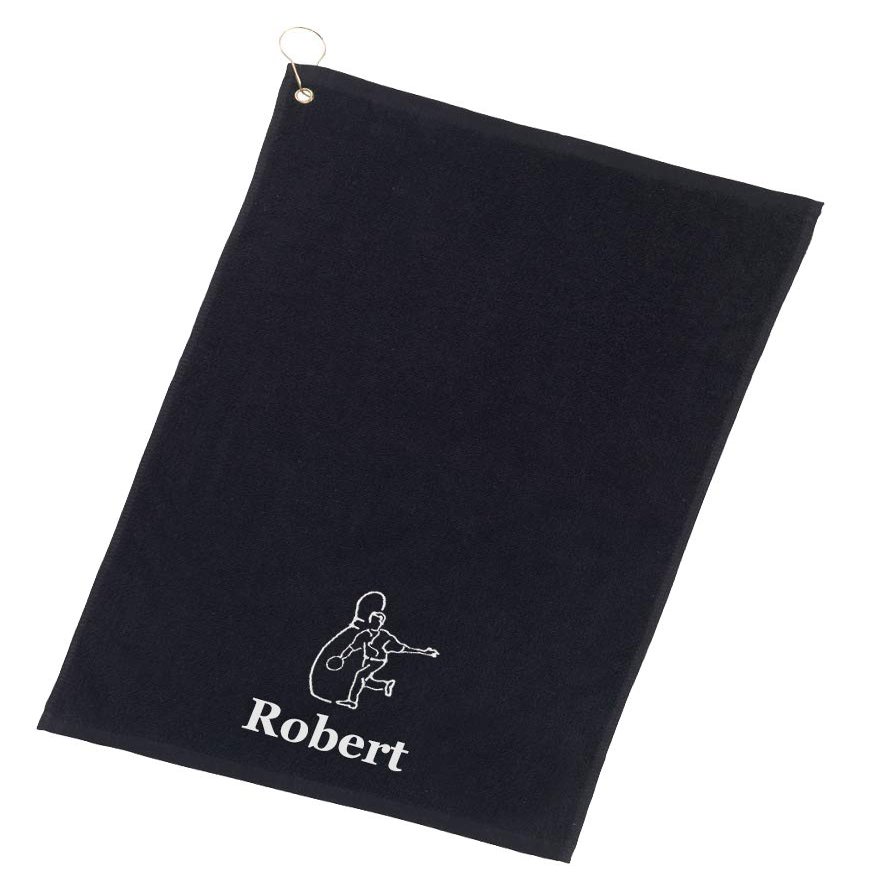 101 BEACH Personalized Cotton Bowling Towel with Embroidered Name with Clip (Black - Embroidered Name)