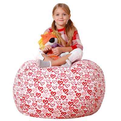 Aubliss Stuffed Animal Bean Bag Storage Chair, Beanbag Covers Only for Organizing Plush Toys, Turns into Bean Bag Seat for Kids When Filled, Medium 32"-Canvas Pattern Heart