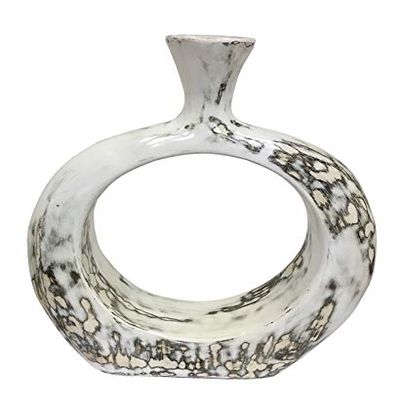 22" Table Vase Hand Painted White Gray with Brown and Gold Highlights