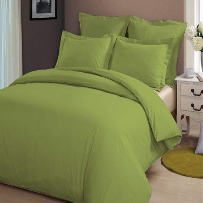 LINEN CLUB BEDDING Duvet Cover Set with Zipper Closure 3pc Duvet Cover Set Twin/Twin XL (68" x 90") Size with Corner Ties, 100% Cotton 400 Thread Count (Twin/Twin XL, Olive Solid)