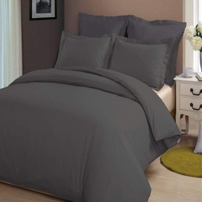 LINEN CLUB BEDDING Duvet Cover Set with Zipper Closure 3pc Duvet Cover Set King/Cal-King (102" x 94") Size with Corner Ties, 100% Cotton 400 Thread Count (King/Cal-King, Dark Grey Solid)