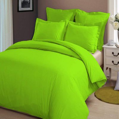 HR Luxury Linen Duvet Cover with Zipper Closure 1pc Duvet Cover Full/Queen (88" x 88") Size with Corner Ties, 100% Cotton 400 Thread Count (Full/Queen, Parrot Green Solid)