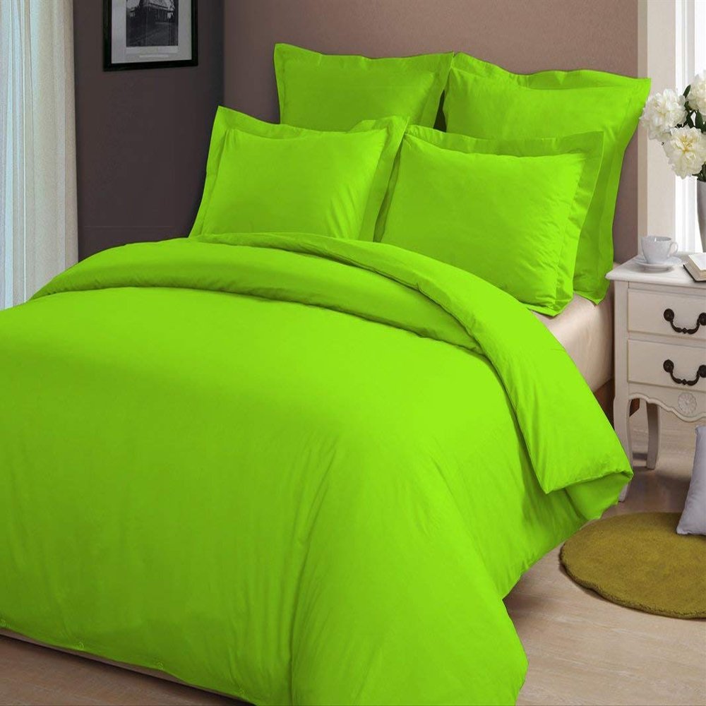 HR Luxury Linen Duvet Cover with Zipper Closure 1pc Duvet Cover Full/Queen (88" x 88") Size with Corner Ties, 100% Cotton 400 Thread Count (Full/Queen, Parrot Green Solid)
