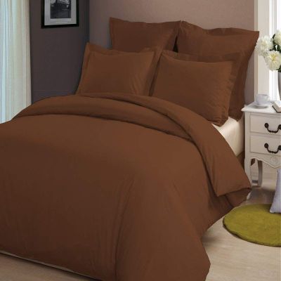 HR Luxury Linen Duvet Cover with Zipper Closure 1pc Duvet Cover Full/Queen (88" x 88") Size with Corner Ties, 100% Cotton 400 Thread Count (Full/Queen, Chocolate Solid)