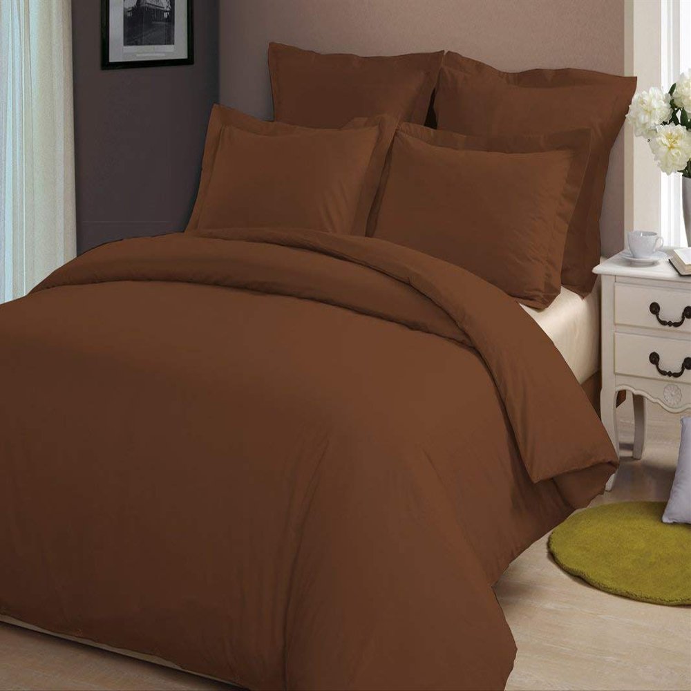 HR Luxury Linen Duvet Cover with Zipper Closure 1pc Duvet Cover Full/Queen (88" x 88") Size with Corner Ties, 100% Cotton 400 Thread Count (Full/Queen, Chocolate Solid)