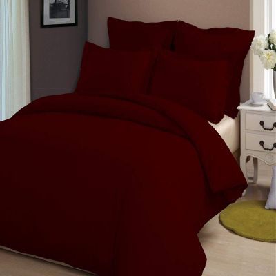 LINEN CLUB BEDDING Duvet Cover Set with Zipper Closure 3pc Duvet Cover Set Twin/Twin XL (68" x 90") Size with Corner Ties, 100% Cotton 400 Thread Count (Twin/Twin XL, Burgundy Solid)