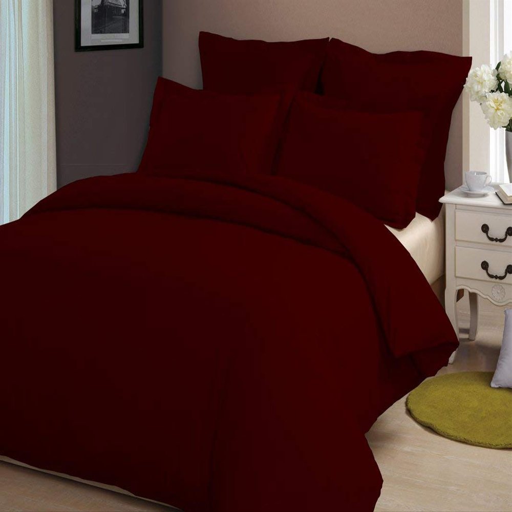 LINEN CLUB BEDDING Duvet Cover Set with Zipper Closure 3pc Duvet Cover Set Twin/Twin XL (68" x 90") Size with Corner Ties, 100% Cotton 400 Thread Count (Twin/Twin XL, Burgundy Solid)