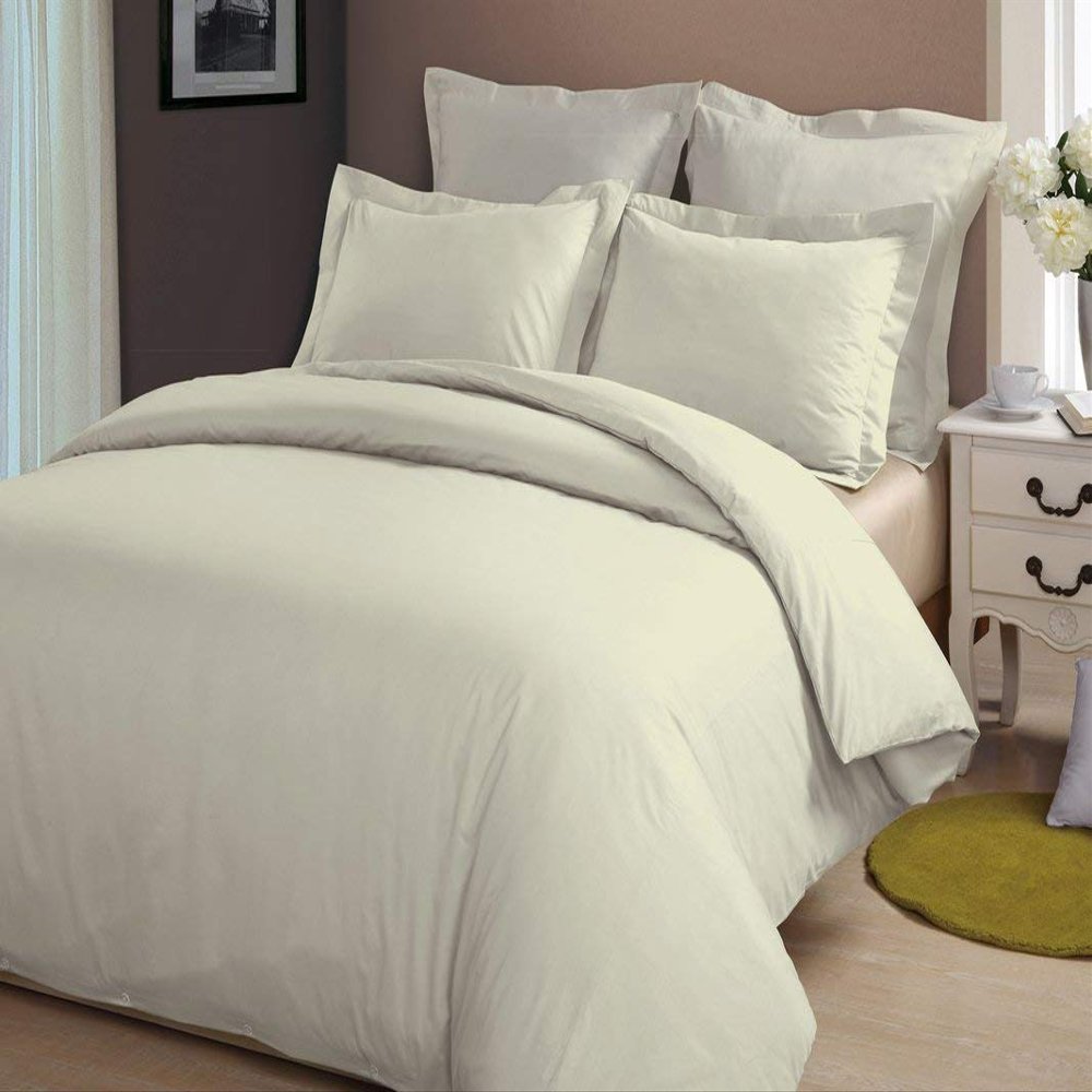 HR Luxury Linen Duvet Cover with Zipper Closure 1pc Duvet Cover Full/Queen (88" x 88") Size with Corner Ties, 100% Cotton 400 Thread Count (Full/Queen, Ivory Solid)