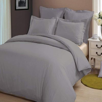 LINEN CLUB BEDDING Duvet Cover Set with Zipper Closure 3pc Duvet Cover Set Twin/Twin XL (68" x 90") Size with Corner Ties, 100% Cotton 400 Thread Count (Twin/Twin XL, Light Grey Solid)