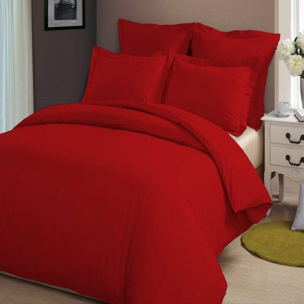 LINEN CLUB BEDDING Duvet Cover Set with Zipper Closure 3pc Duvet Cover Set Twin/Twin XL (68" x 90") Size with Corner Ties, 100% Cotton 400 Thread Count (Twin/Twin XL, Blood Red Solid)