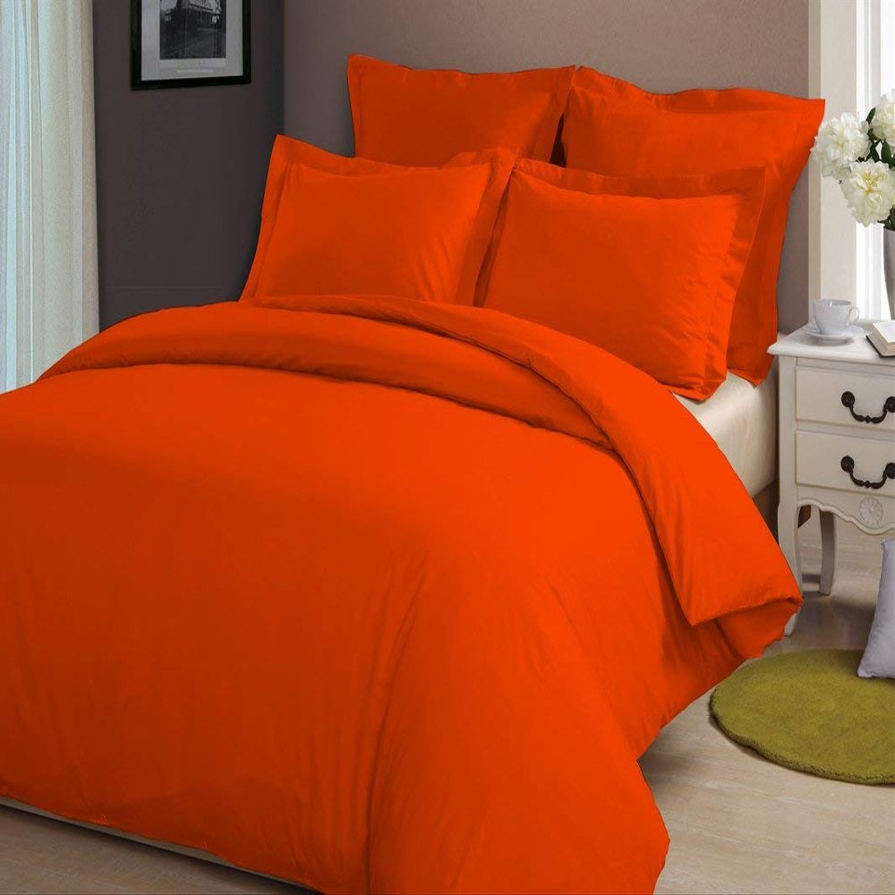 LINEN CLUB BEDDING Duvet Cover Set with Zipper Closure 3pc Duvet Cover Set Twin/Twin XL (68" x 90") Size with Corner Ties, 100% Cotton 400 Thread Count (Twin/Twin XL, Orange Solid)