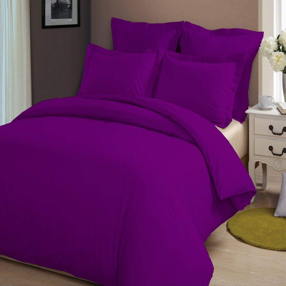 HR Luxury Linen Duvet Cover with Zipper Closure 1pc Duvet Cover Full/Queen (88" x 88") Size with Corner Ties, 100% Cotton 400 Thread Count (Full/Queen, Purple Solid)
