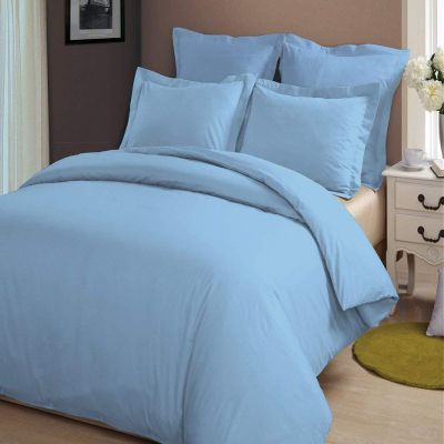HR Luxury Linen Duvet Cover with Zipper Closure 1pc Duvet Cover Full/Queen (88" x 88") Size with Corner Ties, 100% Cotton 400 Thread Count (Full/Queen, Sky Blue Solid)
