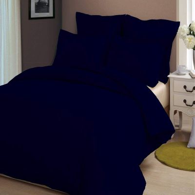 HR Luxury Linen Duvet Cover with Zipper Closure 1pc Duvet Cover Full/Queen (88" x 88") Size with Corner Ties, 100% Cotton 400 Thread Count (Full/Queen, Navy Blue Solid)