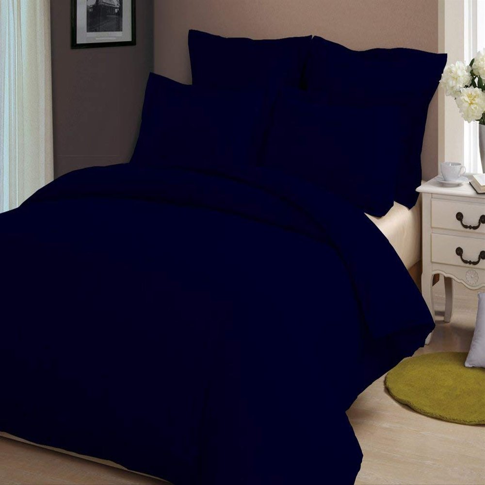 HR Luxury Linen Duvet Cover with Zipper Closure 1pc Duvet Cover Full/Queen (88" x 88") Size with Corner Ties, 100% Cotton 400 Thread Count (Full/Queen, Navy Blue Solid)