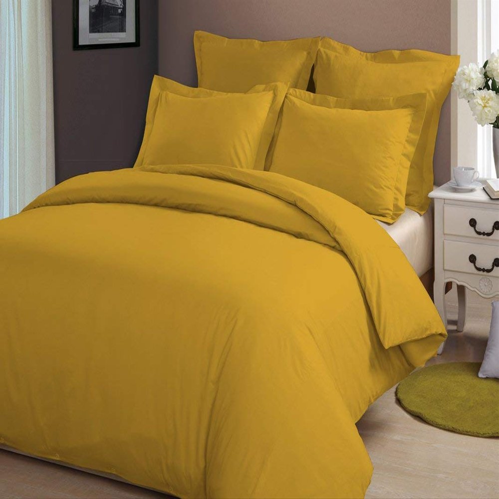 LINEN CLUB BEDDING Duvet Cover Set with Zipper Closure 3pc Duvet Cover Set Oversized Super King (120" x 98") Size with Corner Ties, 100% Cotton 400 Thread Count (Oversized Super King, Gold Solid)