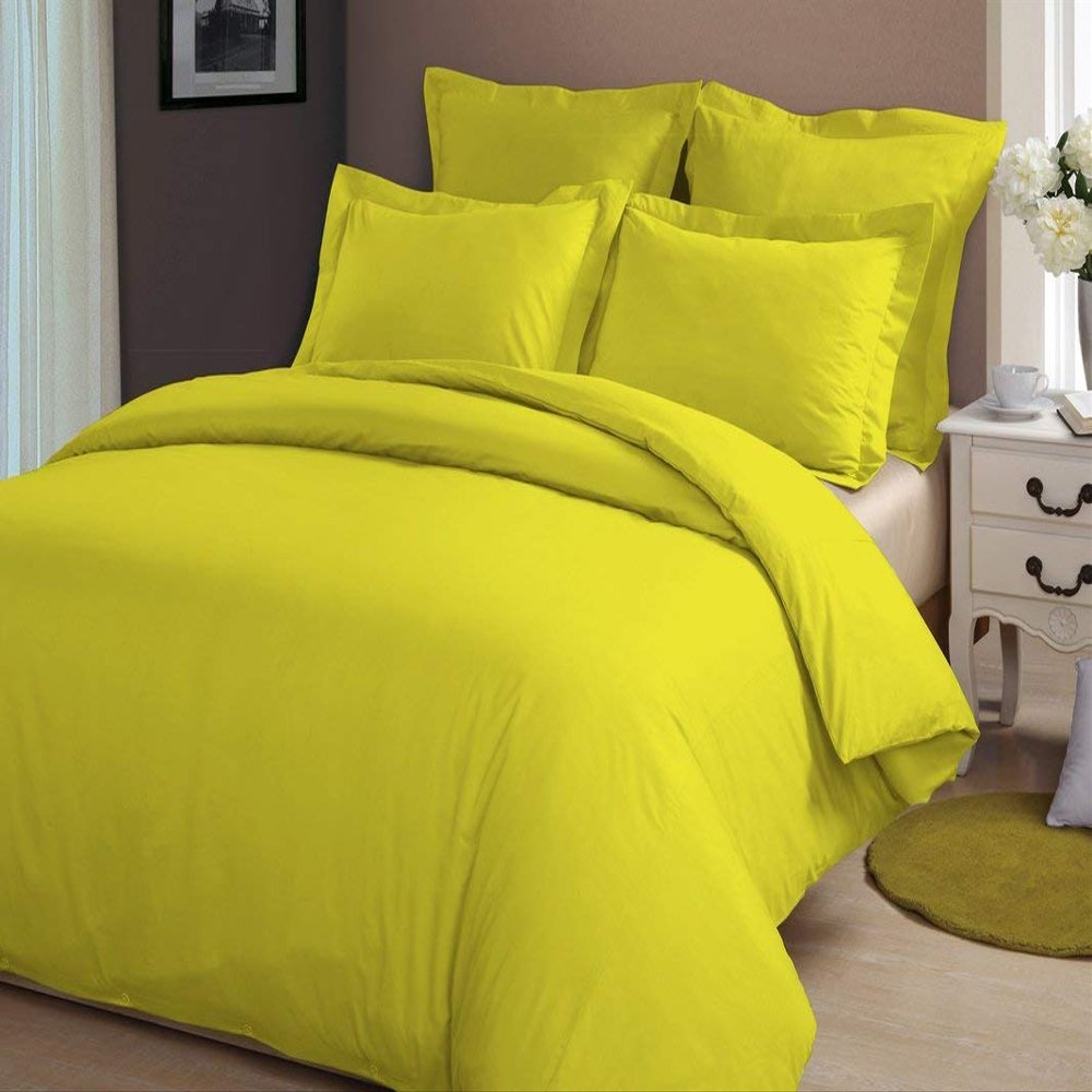 HR Luxury Linen Duvet Cover with Zipper Closure 1pc Duvet Cover Full/Queen (88" x 88") Size with Corner Ties, 100% Cotton 400 Thread Count (Full/Queen, Yellow Solid)