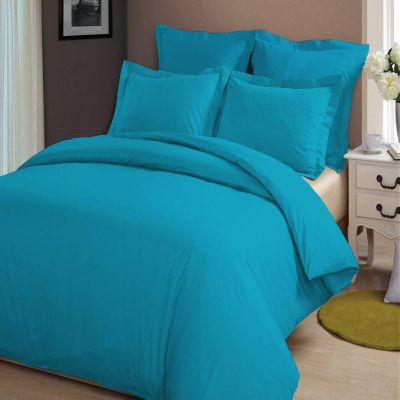 HR Luxury Linen Duvet Cover with Zipper Closure 1pc Duvet Cover Full/Queen (88" x 88") Size with Corner Ties, 100% Cotton 400 Thread Count (Full/Queen, Turquoise Blue Solid)