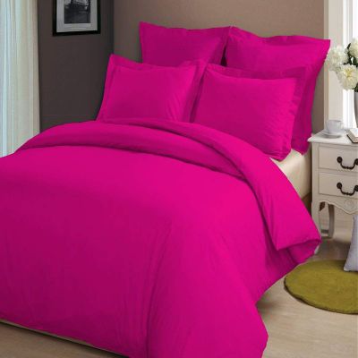 LINEN CLUB BEDDING Duvet Cover Set with Zipper Closure 3pc Duvet Cover Set Twin/Twin XL (68" x 90") Size with Corner Ties, 100% Cotton 400 Thread Count (Twin/Twin XL, Hot Pink Solid)