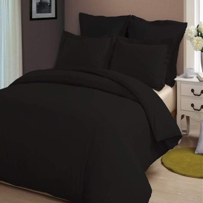 LINEN CLUB BEDDING Duvet Cover Set with Zipper Closure 3pc Duvet Cover Set Twin/Twin XL (68" x 90") Size with Corner Ties, 100% Cotton 400 Thread Count (Twin/Twin XL, Black Solid)