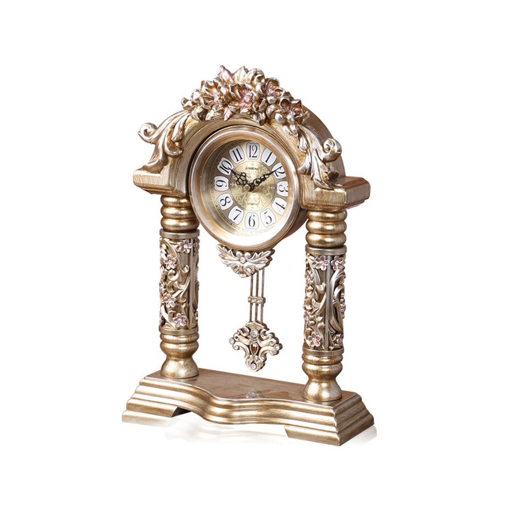 CLOCKZHJI Retro Desk Clock and Table Clock Retro Table Clock,European Retro Mantel/Mantle Rhythm Resin Quartz Clock Living Room Desk Shelf Clocks Shelf Clock (Color : Bronze)