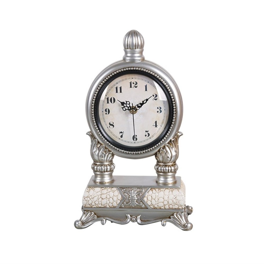 CLOCKZHJI Retro Desk Clock and Table Clock Retro Table Clock, European Resin Stylish Mute Desktop Clock, Table Clock Pendulum Pieces,Countertop Bedside Clock 13.4" X 8.3" Shelf Clock
