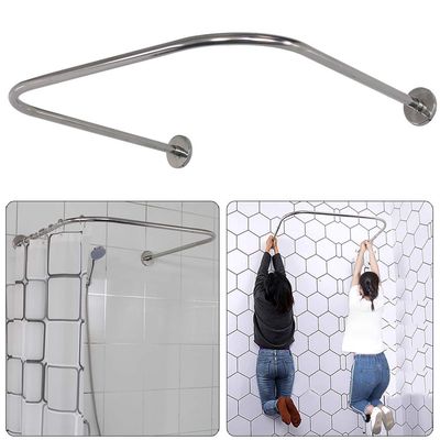 U Shaped Shower Curtain Rod (Both sides: 31.5"-47", Middle: 34.7"-43") Adjustable Genuine 304 Stainless Bathroom Bathtub Shower Curtain Rod Rack with 12 Shower Curtain Rings - Silver