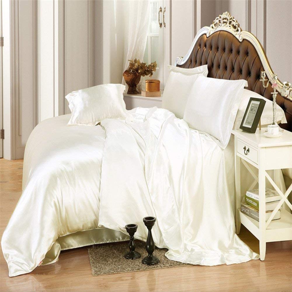 Amuze Bedding Luxurious Super Soft & Silky Satin Warm(3 PC Comforter,Ivory, Twin/Twin XL) Premium Quality 400 GSM