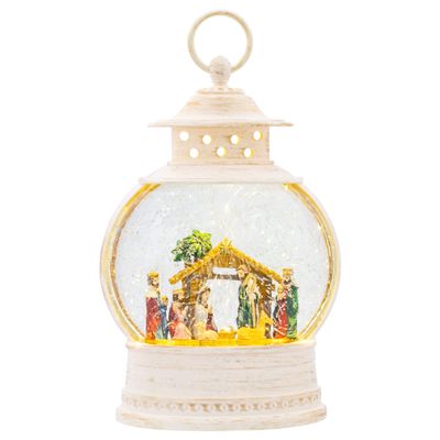 Christmas by Roman Inc., Confetti Lites Collection, 10" H LED NATIVITY LANTERN, Lantern, Snow Globe, Holiday Home Dcor, Santa, Cardinal, Nutcracker, Snowman, Reindeer (2x7x10)