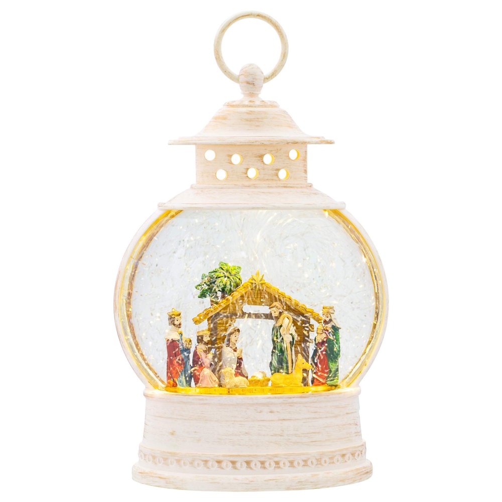 Christmas by Roman Inc., Confetti Lites Collection, 10" H LED NATIVITY LANTERN, Lantern, Snow Globe, Holiday Home Dcor, Santa, Cardinal, Nutcracker, Snowman, Reindeer (2x7x10)