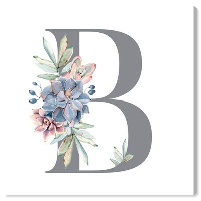 The Oliver Gal Artist Co. Typography and Quotes Wall Art Canvas Prints 'Succulent Monogram B' Home Dcor, 30" x 30", Gray, White
