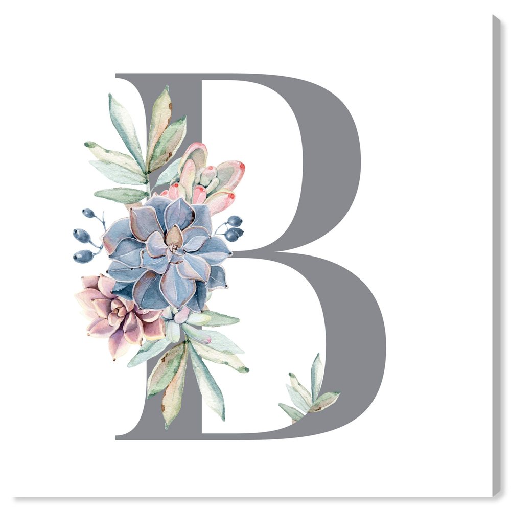 The Oliver Gal Artist Co. Typography and Quotes Wall Art Canvas Prints 'Succulent Monogram B' Home Dcor, 30" x 30", Gray, White