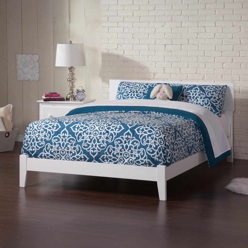 AFI, Orlando Queen Foundation Bed with Attachable USB Charger, White