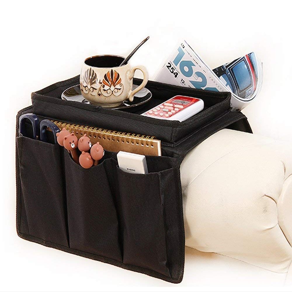 5 Pockets TV Remote Control Holder Couch Sofa Tray Armrest Organiser Oxford Chair Couch Caddy Sofa Armrest Bag Bedside Storage Hanging Organiser for Magazine Books Snack Mobile DVD Cellphone Drinker