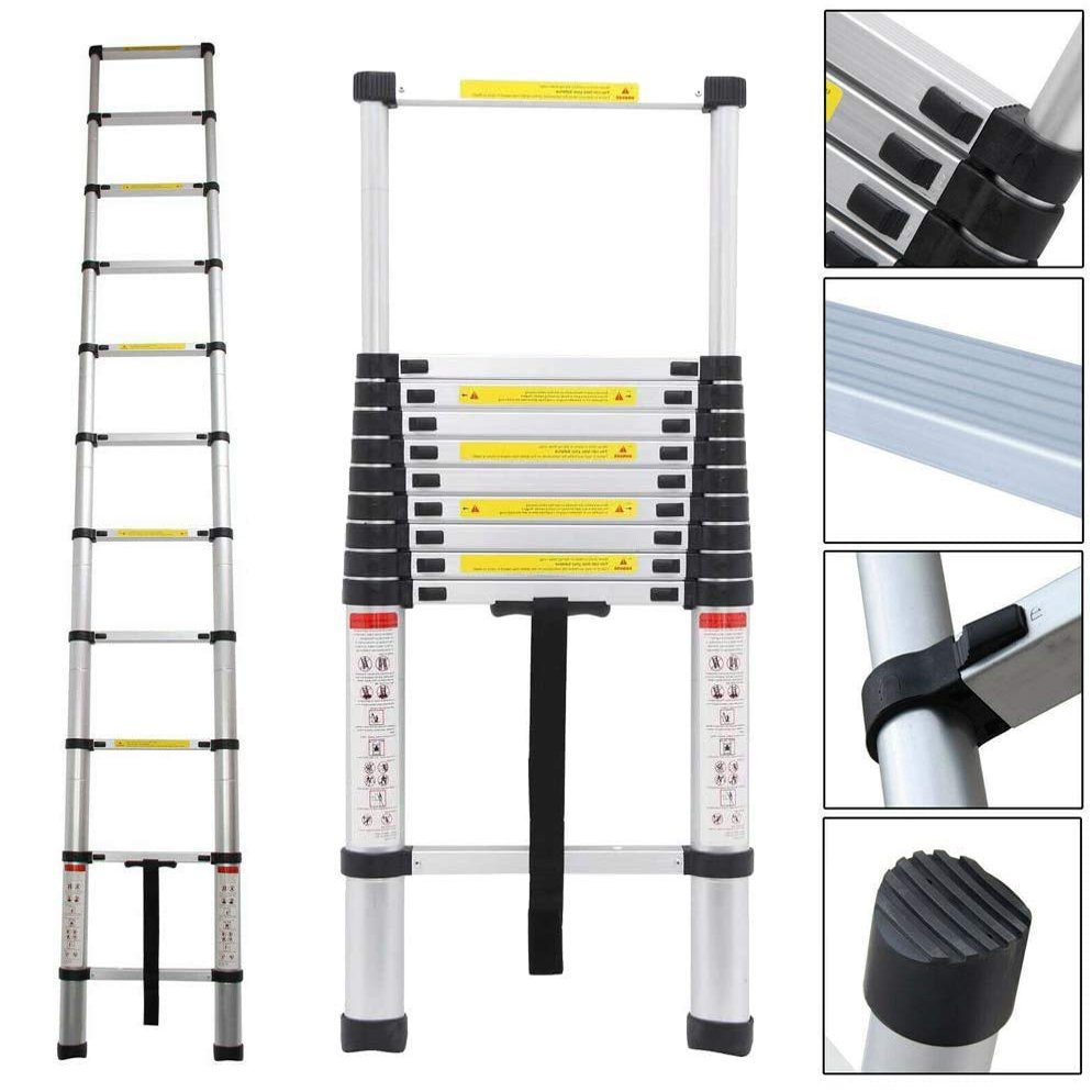 Hediy Aluminum Telescopic Extension Straight Ladder (3.2M/10.5 ft Telescopic) EN131 Certified 330 lb Load Capacity